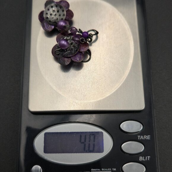 Dark Tone Purple Flower Handmade Dangle Earrings A6377 - Picture 5 of 5